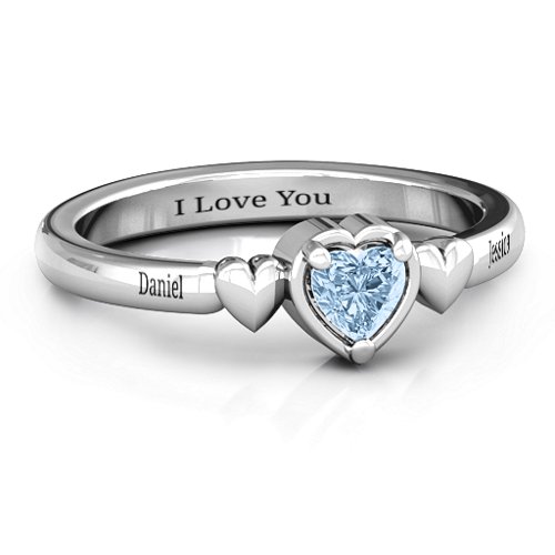 Triple Heart Ring – Sterling Silver with Aquamarine