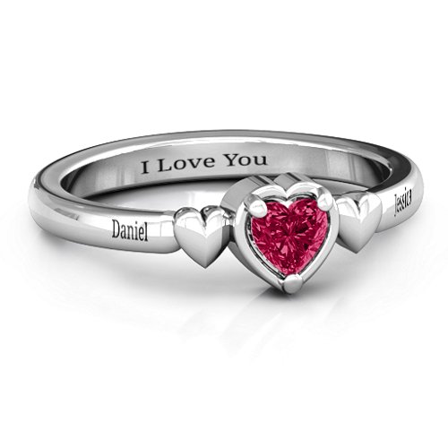 Triple Heart Ring – Sterling Silver with Ruby