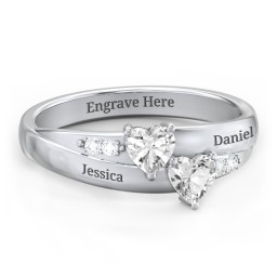 Double Heart Gemstone Ring with Accents