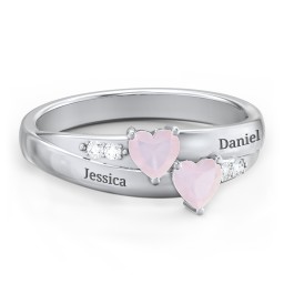 Double Heart Gemstone Ring with Accents