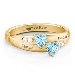 Double Heart Gemstone Ring with Accents