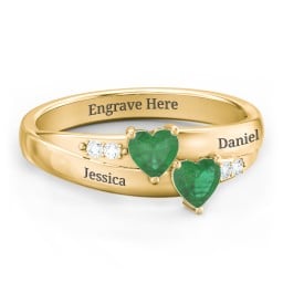Double Heart Gemstone Ring with Accents