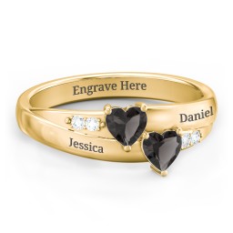 Double Heart Gemstone Ring with Accents in 18K Gold Plated Silver with Smokey Quartz