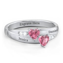 Double Heart Gemstone Ring with Accents