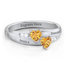 Double Heart Gemstone Ring with Accents