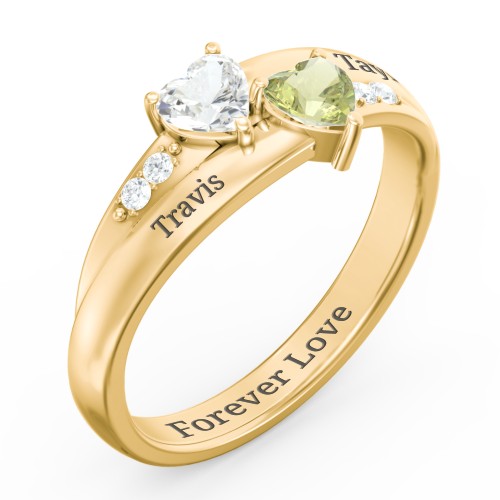 Double Heart Gemstone Ring with Accents