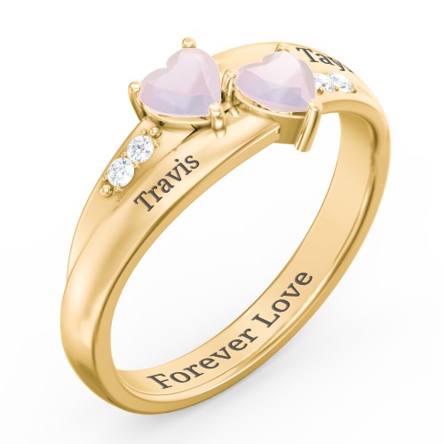 Double Heart Gemstone Ring with Accents