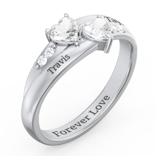 Double Heart Gemstone Ring with Accents
