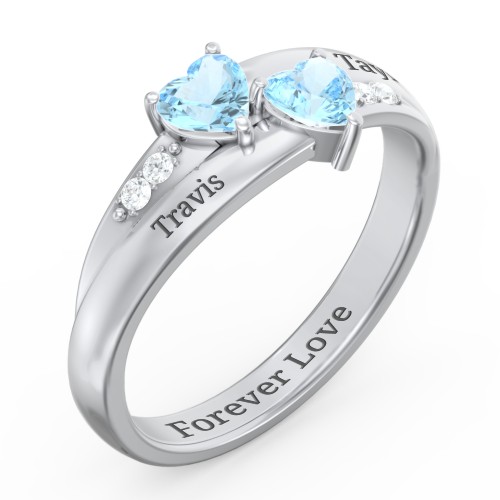 Double Heart Gemstone Ring with Accents