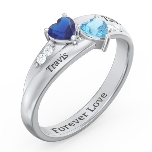 Double Heart Gemstone Ring with Accents
