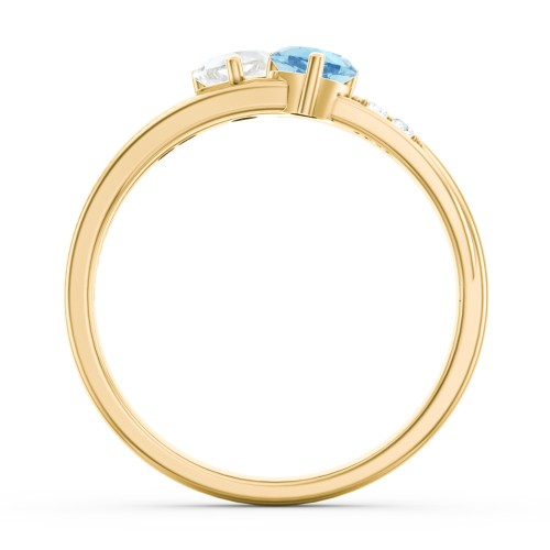 Double Heart Gemstone Ring with Accents – 14K Yellow Gold with Cubic Zirconia and Blue Topaz