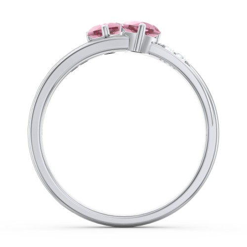 Double Heart Gemstone Ring with Accents – Sterling Silver with Pink Tourmaline and Cubic Zirconia