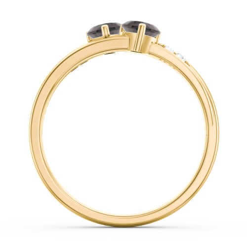 Double Heart Gemstone Ring with Accents – 18K Gold Plated Silver with Smokey Quartz and Cubic Zirconia