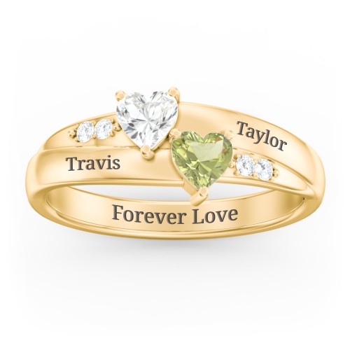 Double Heart Gemstone Ring with Accents