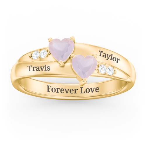 Double Heart Gemstone Ring with Accents