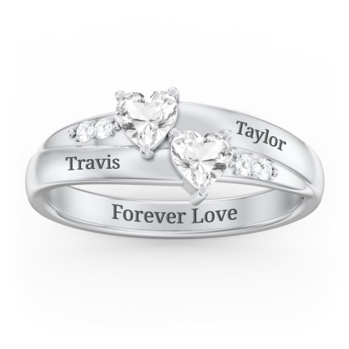 Double Heart Gemstone Ring with Accents