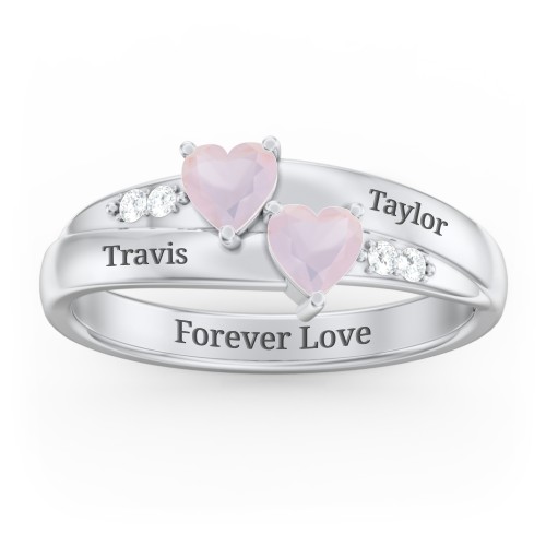 Double Heart Gemstone Ring with Accents