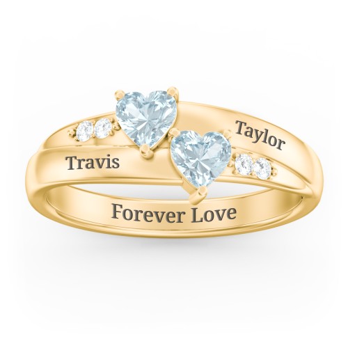 Double Heart Gemstone Ring with Accents