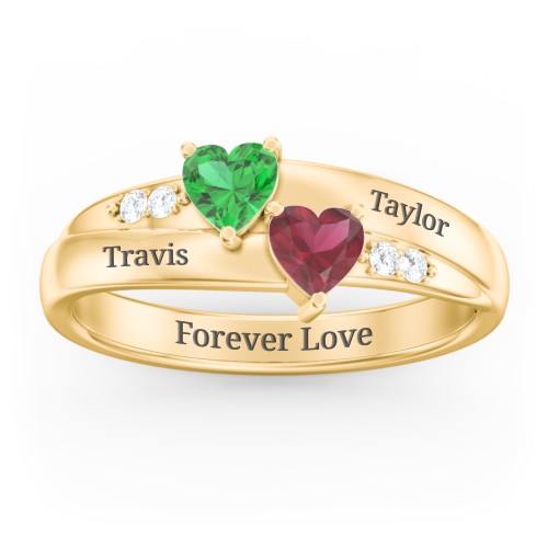 Double Heart Gemstone Ring with Accents