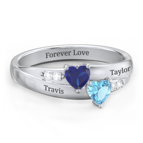 Double Heart Gemstone Ring with Accents