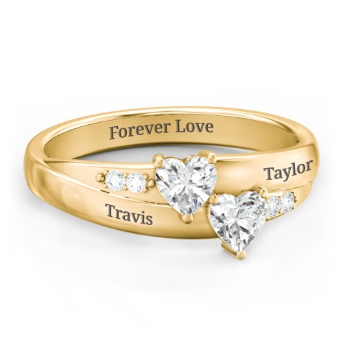 Double Heart Gemstone Ring with Accents – 18K Gold Plated Silver with Cubic Zirconia