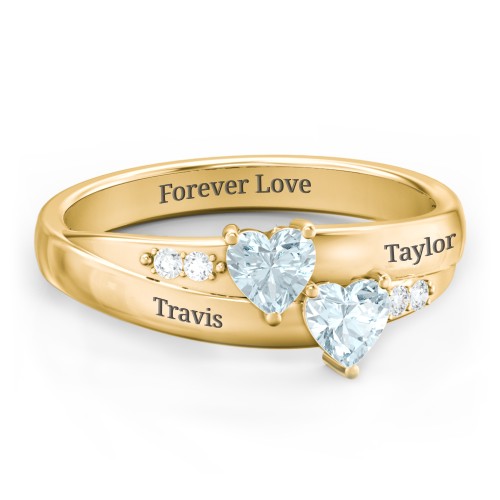 Double Heart Gemstone Ring with Accents