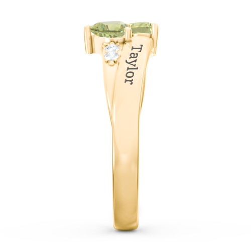 Double Heart Gemstone Ring with Accents – 18K Gold Plated Silver with Peridot and Cubic Zirconia