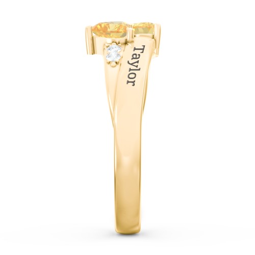 Double Heart Gemstone Ring with Accents – 18K Gold Plated Silver with Citrine and Cubic Zirconia