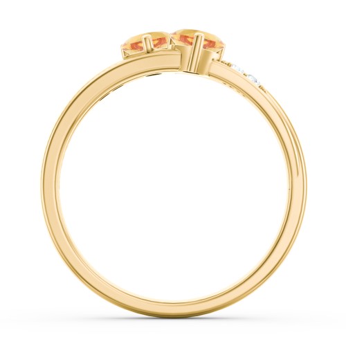 Double Heart Gemstone Ring with Accents – 18K Gold Plated Silver with Citrine and Cubic Zirconia