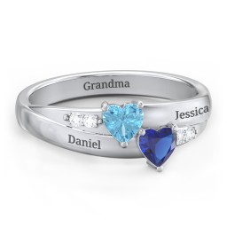 Double Heart Gemstone Ring with Accents in 925 Sterling Silver with Blue Topaz and Blue Sapphire