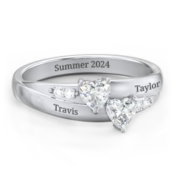 Double Heart Gemstone Ring with Accents in 925 Sterling Silver with Diamond