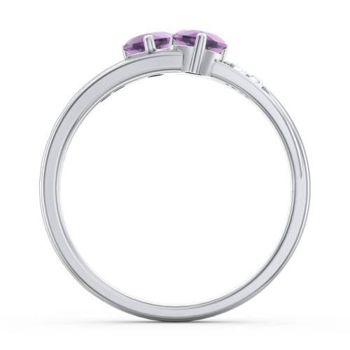 Double Heart Gemstone Ring with Accents – Sterling Silver with Amethyst and Cubic Zirconia