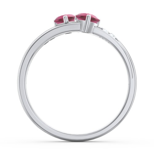 Double Heart Gemstone Ring with Accents – Sterling Silver with Ruby and Cubic Zirconia