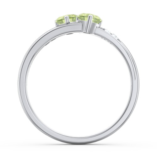 Double Heart Gemstone Ring with Accents – Sterling Silver with Peridot and Cubic Zirconia