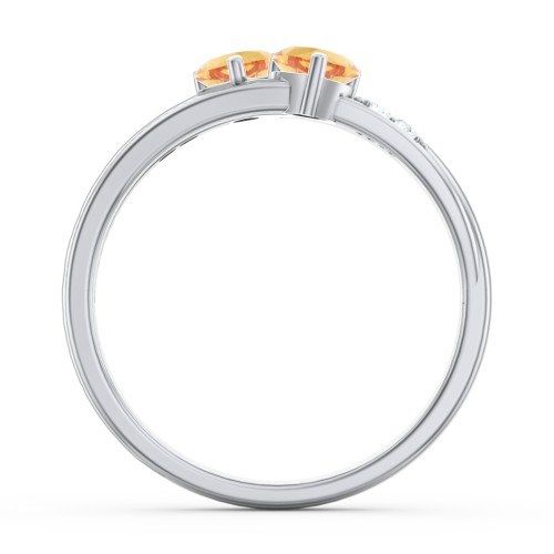 Double Heart Gemstone Ring with Accents – Sterling Silver with Citrine and Cubic Zirconia
