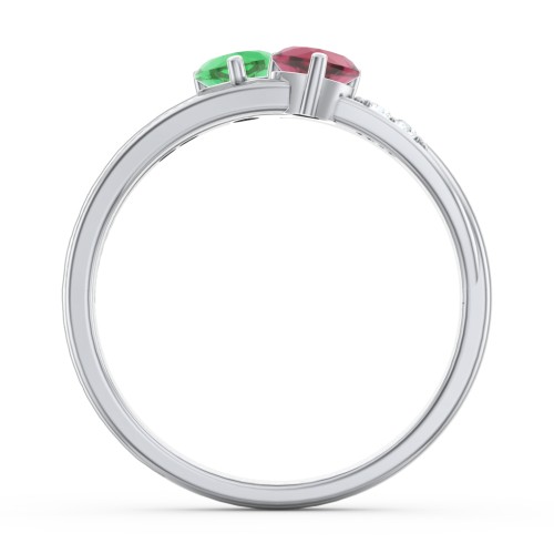 Double Heart Gemstone Ring with Accents – Sterling Silver with Emerald, Ruby, and Cubic Zirconia