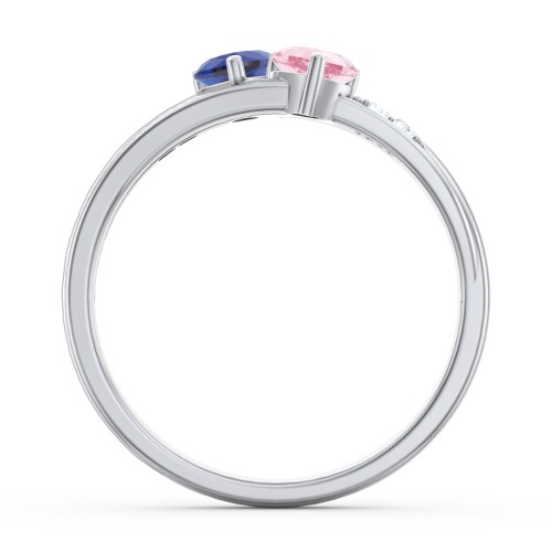 Double Heart Gemstone Ring with Accents – Sterling Silver with Blue Sapphire, Pink Tourmaline, and Cubic Zirconia