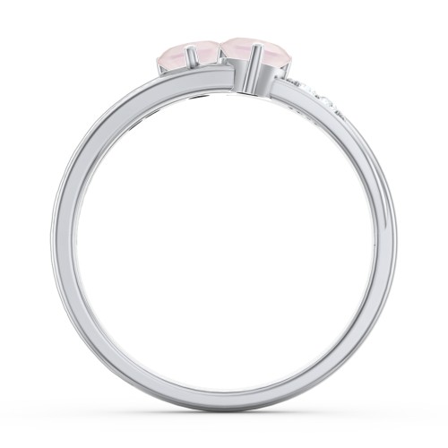 Double Heart Gemstone Ring with Accents – Sterling Silver with Opal and Cubic Zirconia