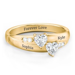 Double Heart Gemstone Ring with Accents in 10K Solid Yellow Gold with Diamond