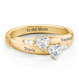 Double Heart Gemstone Ring with Accents in 10K Solid Yellow Gold with Diamond
