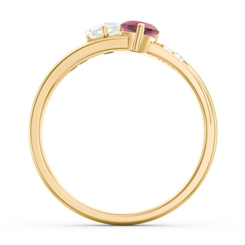Double Heart Gemstone Ring with Accents – 10K Yellow Gold with Cubic Zirconia and Ruby