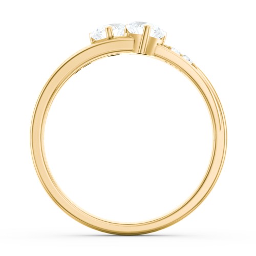 Double Heart Gemstone Ring with Accents – 10K Yellow Gold with Diamond and Cubic Zirconia