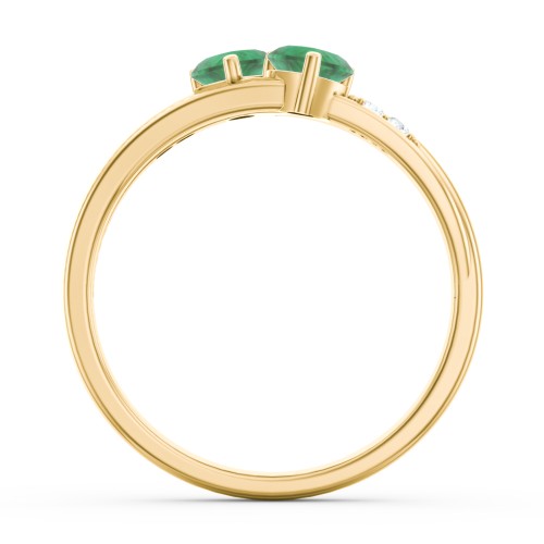 Double Heart Gemstone Ring with Accents – 10K Yellow Gold with Emerald and Cubic Zirconia