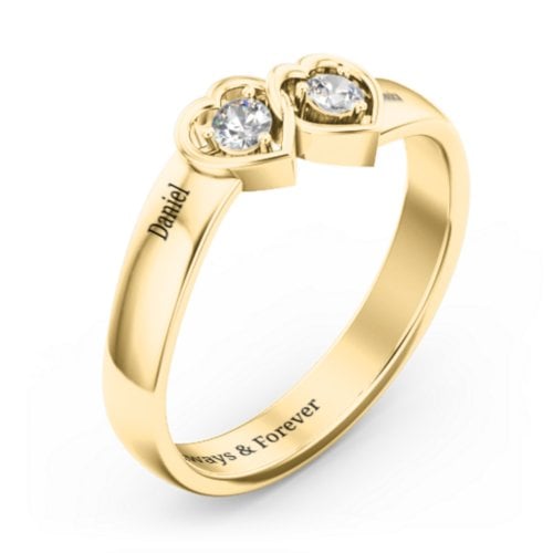 Double Interlocked Hearts Ring – 10K Yellow Gold with Diamond