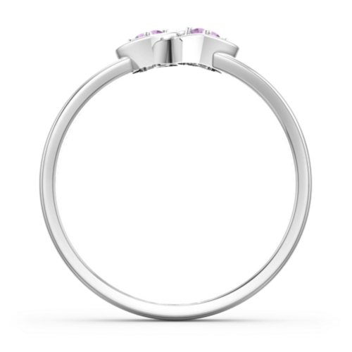Double Interlocked Hearts Ring – Sterling Silver with Amethyst