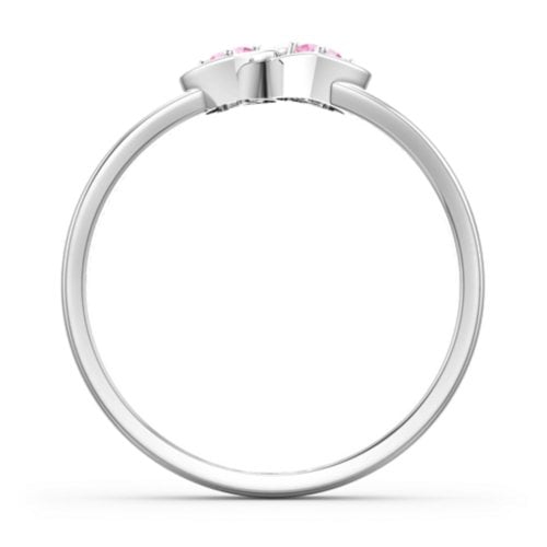 Double Interlocked Hearts Ring – Sterling Silver with Pink Sapphire