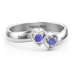 Double Interlocked Hearts Ring in 925 Sterling Silver with Blue Sapphire