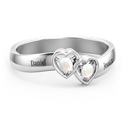 Double Interlocked Hearts Ring in 925 Sterling Silver with Opal