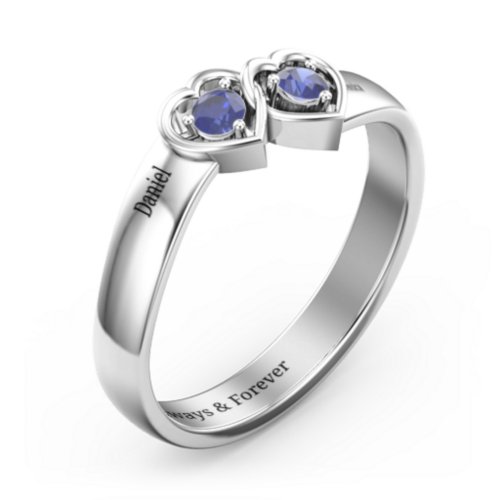 Double Interlocked Hearts Ring – Sterling Silver with Blue Sapphire