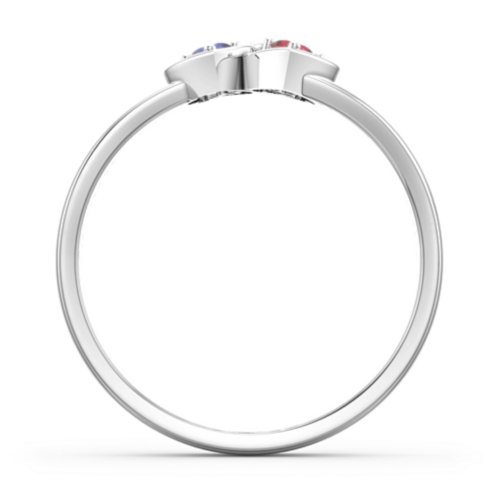 Double Interlocked Hearts Ring – Sterling Silver with Blue Sapphire and Garnet
